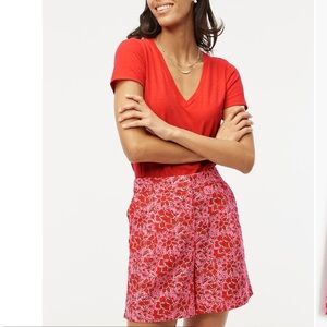 J.Crew Printed Elastic-back Linen-blend Pleated Short Pink Floral Shorts